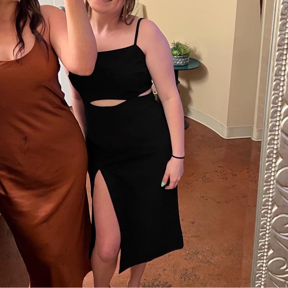 Black Midi Dress with Cut Out